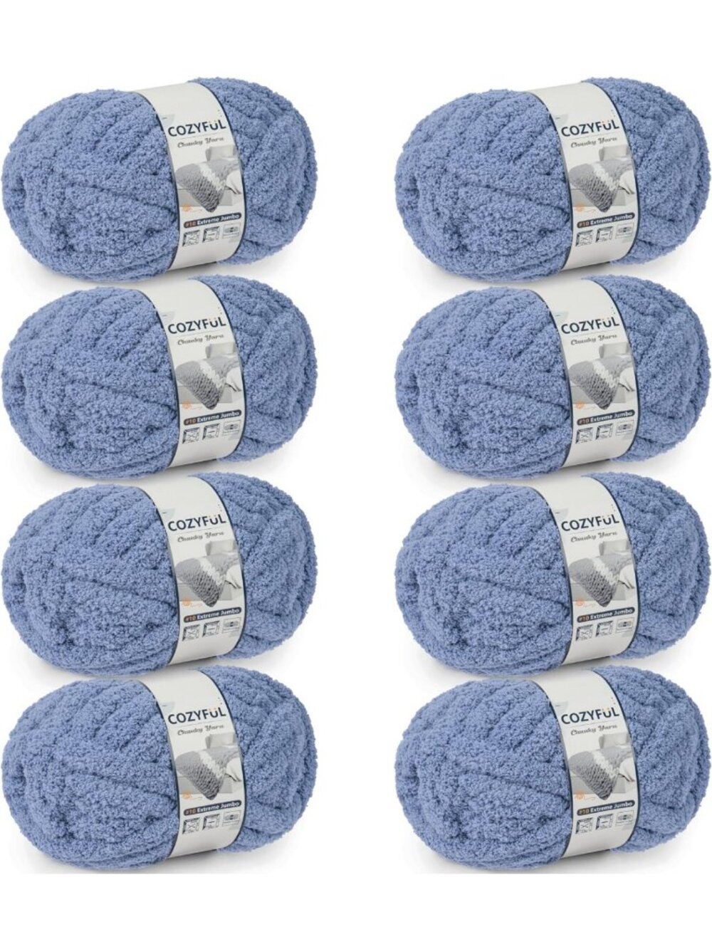 Cozy Chunky Chenille Yarn for Hand Knitting & Crocheting - Jumbo Thick 8 Skeins